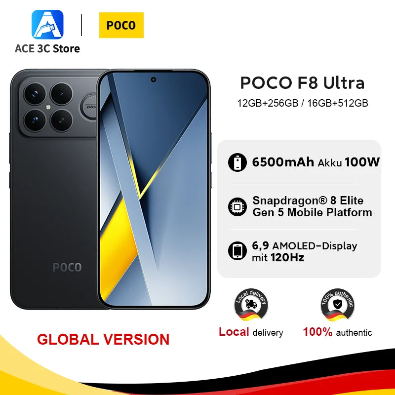 Global Version POCO F8 Ultra Snapdragon 8 Elite Gen 5 Smartphone 6.9" 120Hz AMOLED Display 6500mAh 100W Battery Xiaomi Telephone Main image