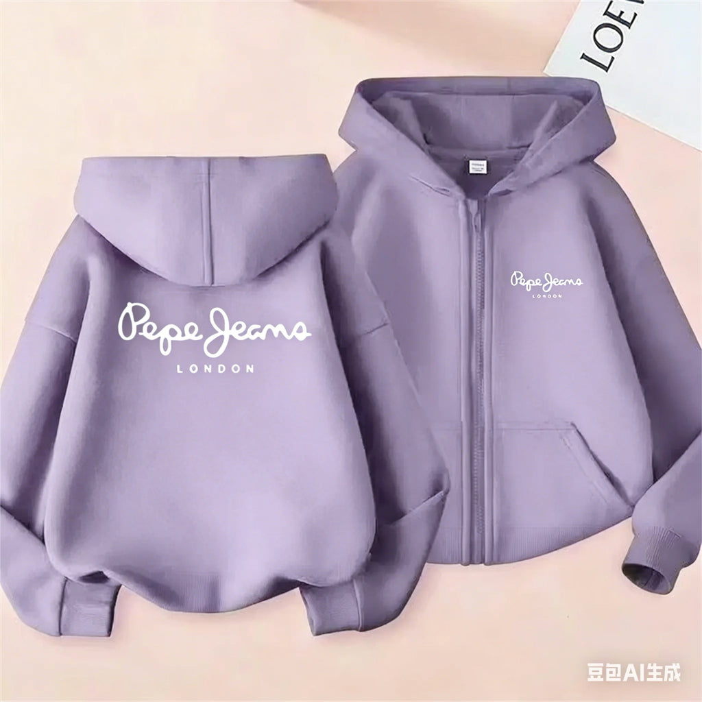 Fashion brand print Hoodies coat Children Zipper Tops Girl pink Boy black Kids Clothing Casual Spring Autumn Sweatshirts