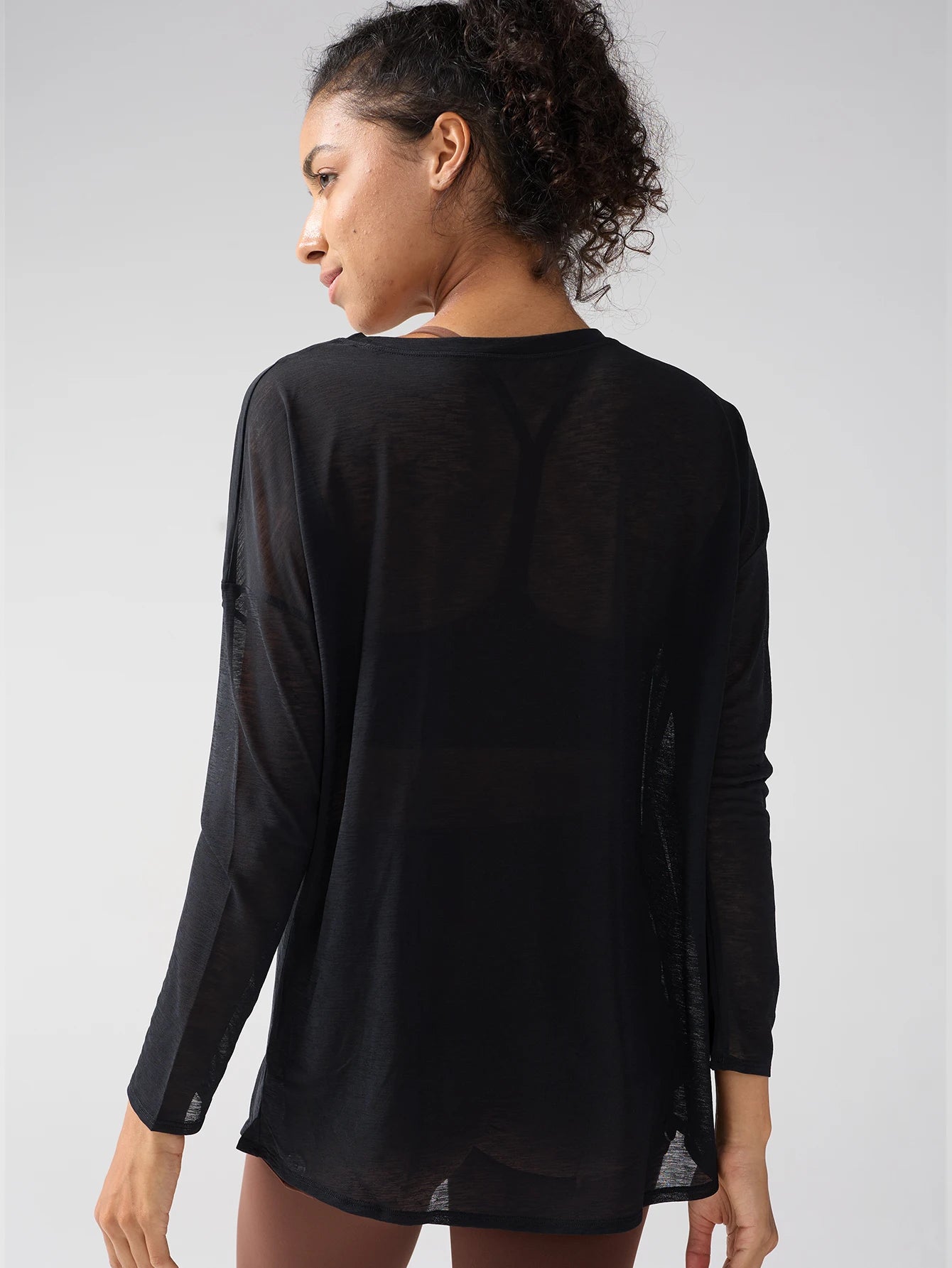 Fashion Women's Breathable Loose Quick Drying Long Sleeve Yoga Shirts Slimming Side Slits Leisure Running Fitness Cycling Tops