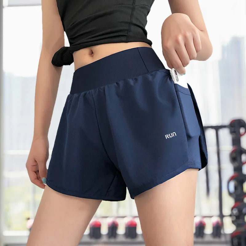 Women Leisure Sports Anti-exposure Fake Two-piece Slimming Sports Gym Nude Yoga Breathable Shorts Secondary image
