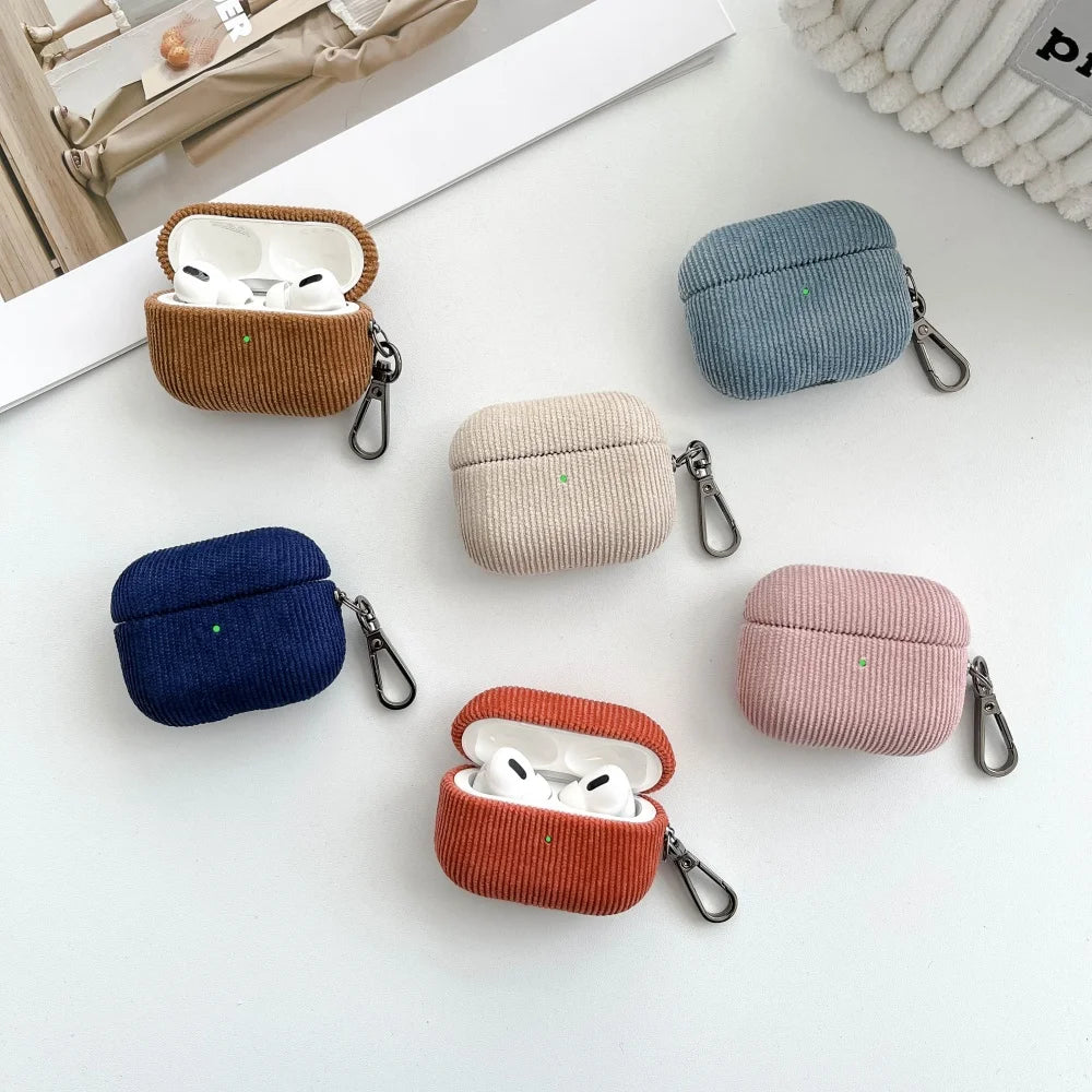 Winter Matte Corduroy Fabric Hook Earphone Case For Apple Airpods 1 2 3 4 Pro 3 2 Wireless Bluetooth Earphone Anti Scratch Cover
