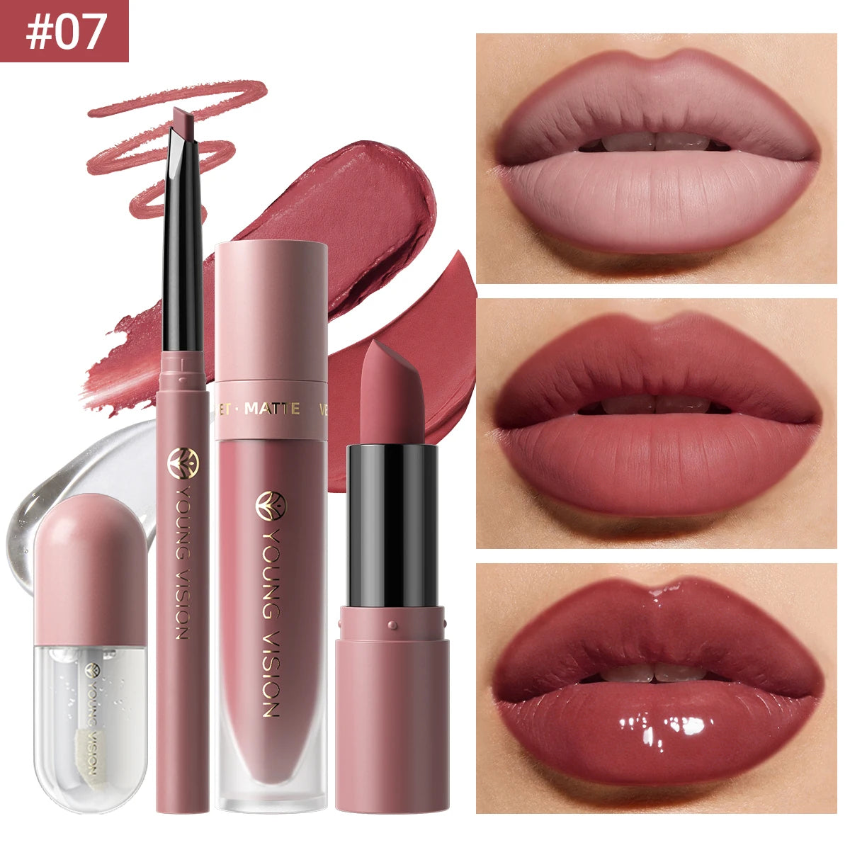 4pcs/Set Long Lasting Waterproof Lip Makeup Kit - Soft Smooth Creamy Lipliner Lipstick & lip gloss lip oil Set