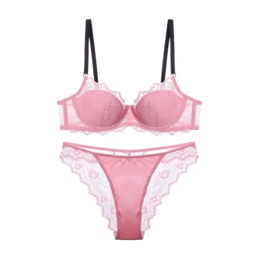 Sexy Lace Bra & Panty Set Minimizer Anti-Sag Full Coverae Adjustable Underwire Big Bust Support Thin Side Support No Spillageg