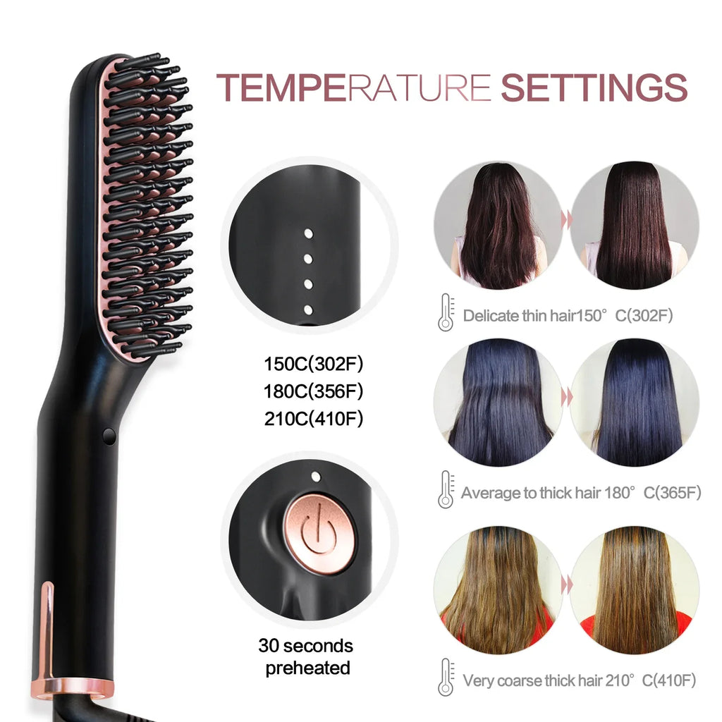 Men's Electric Beard Straightener Negative Ion Hair Straightening Brush Hair Straightener Wet & Dry Quick Styler