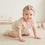 2026 Summer Baby Bodysuit Floral Print Cotton Peter Pan Collar Puff Sleeve Romper for Girls Soft Breathable Outfit