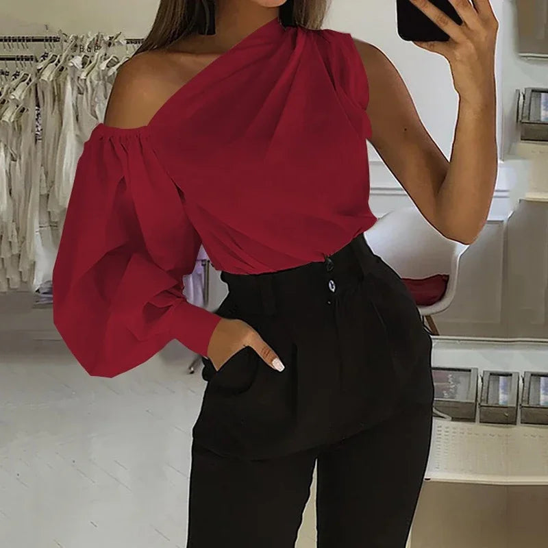 Sexy Off Shoulder Women Shirts Summer Lantern Sleeve Blouse Casual Loose Solid Tops Lady Elegant Blusas Femme Streetwear Shirt