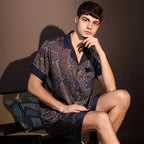 High Quality Pajamas Suit Men Summer Short Sleeve Shorts Ice Silk Sleepwear Male Summer Large Size Simple Casual Loungewear Set