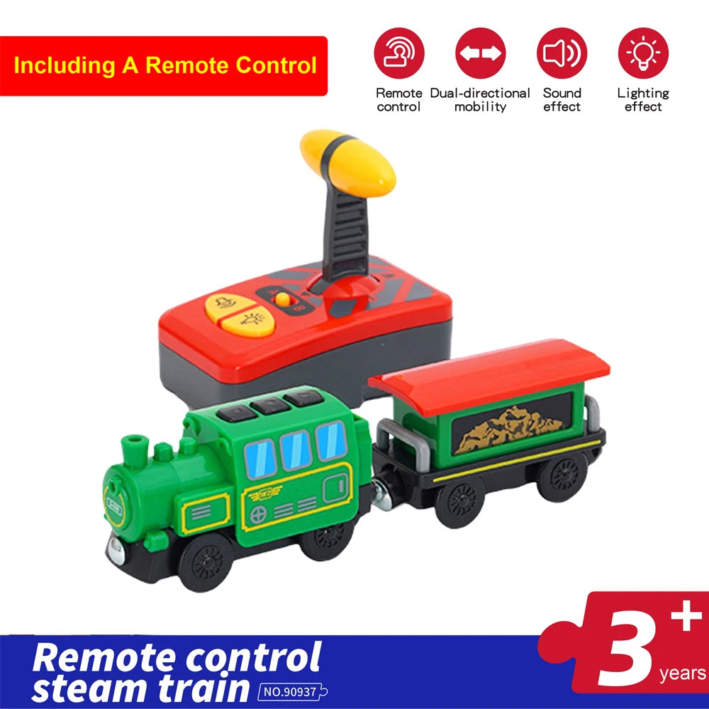 Kids RC Electric Train Set Locomotive Magnetic Train Diecast Slot Toy Fit for Wooden Train Railway Track Toys for Children Gifts