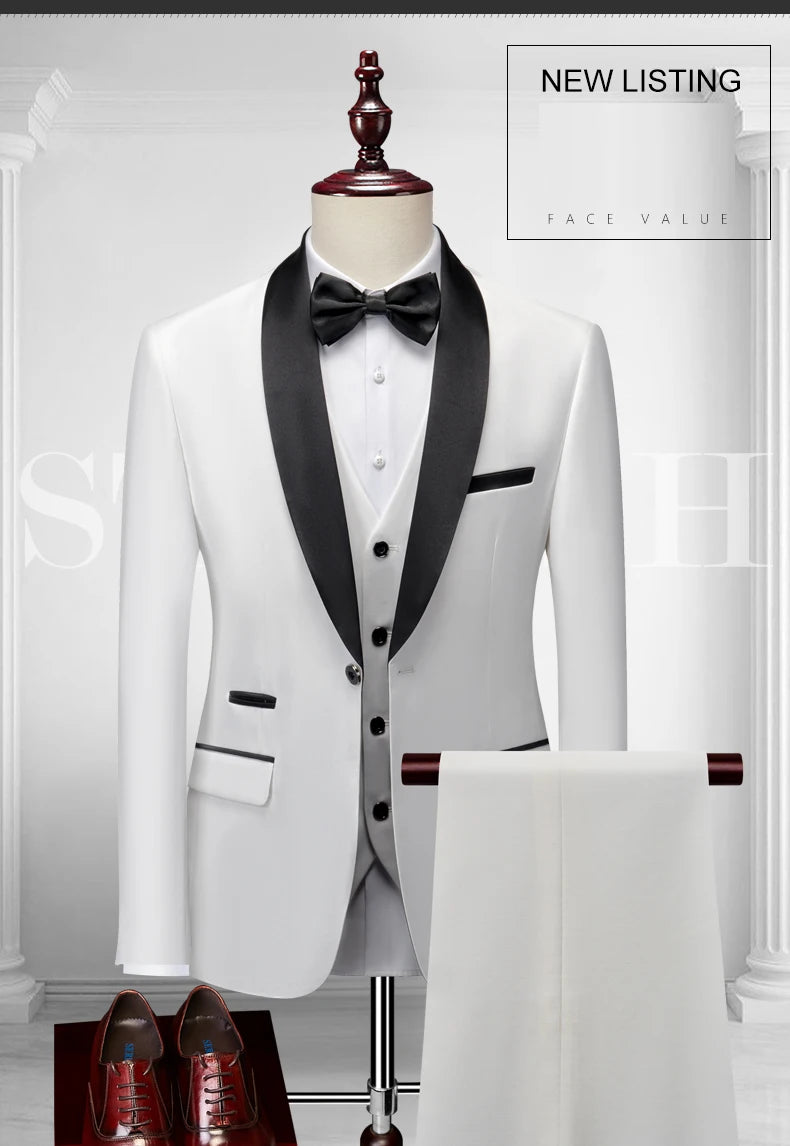 Men's Casual Business Have Smoking Suit High End Brand Boutique Fashion Blazer Vest Pants Groom Wedding Dress Party Suit