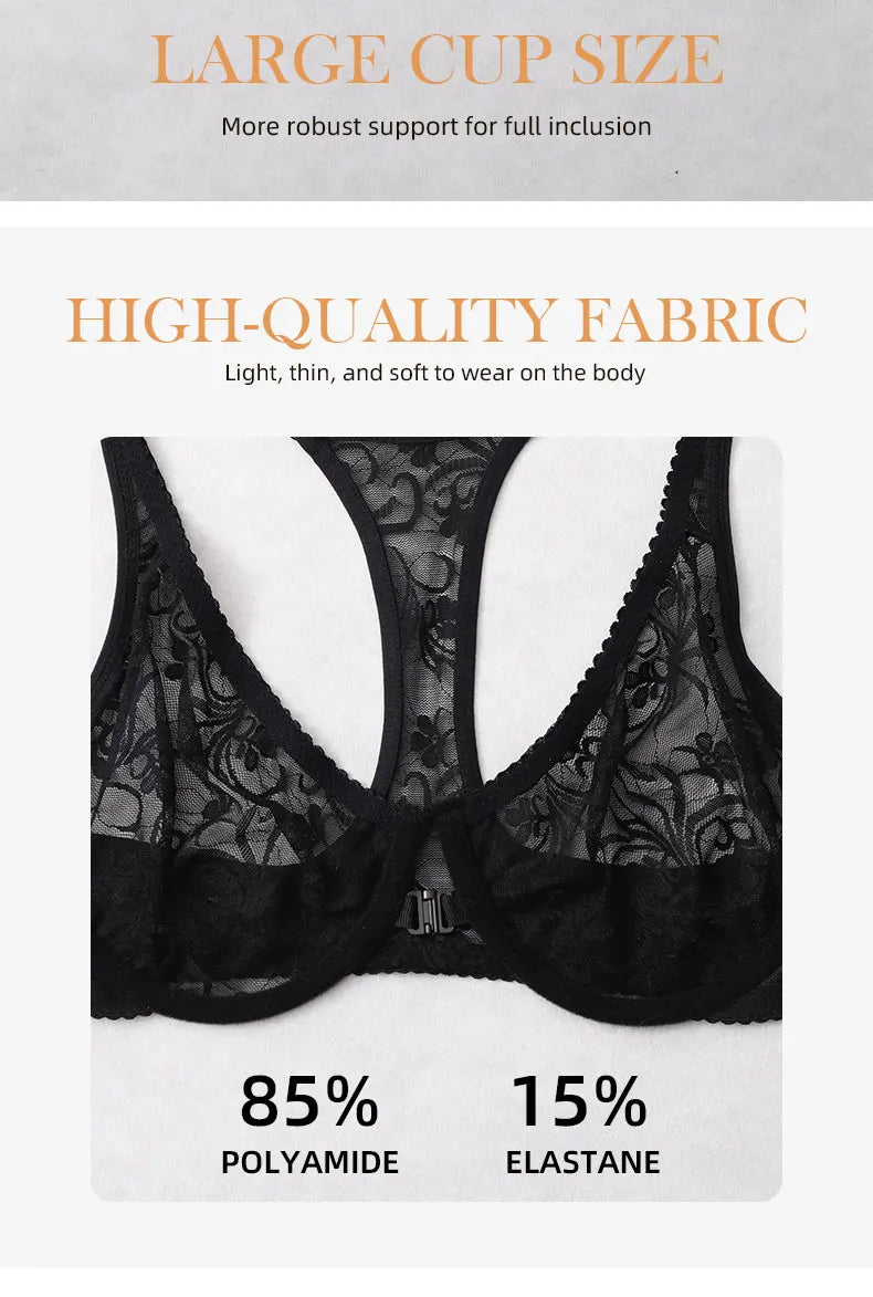 Front Button Women's Bra Lace Sheers Unpadded Sexy Lingerie BH Tops Flower knitting Brassiere Underwire Underwear Plus Size Bras
