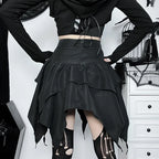 Summer Fashion Short Skirts New Sexy Women Gothic Punk Irregular Skirts Solid Color Drawstring Tie-Up Ruched Ruffles Mini Skirt