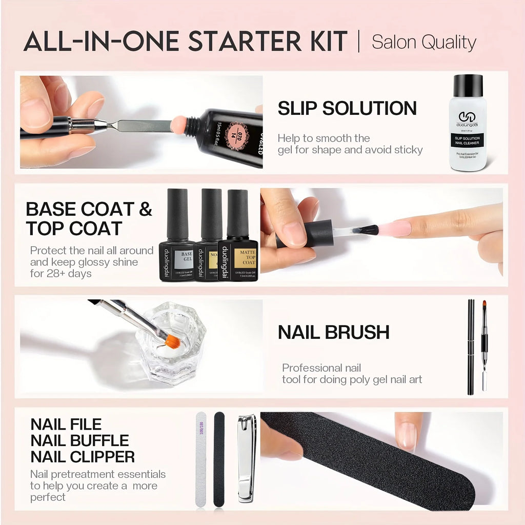 39pcs Nail Extension Gel Kit - contains all the basic nail tools, easy to use for beginners Easy salon nail construction gel
