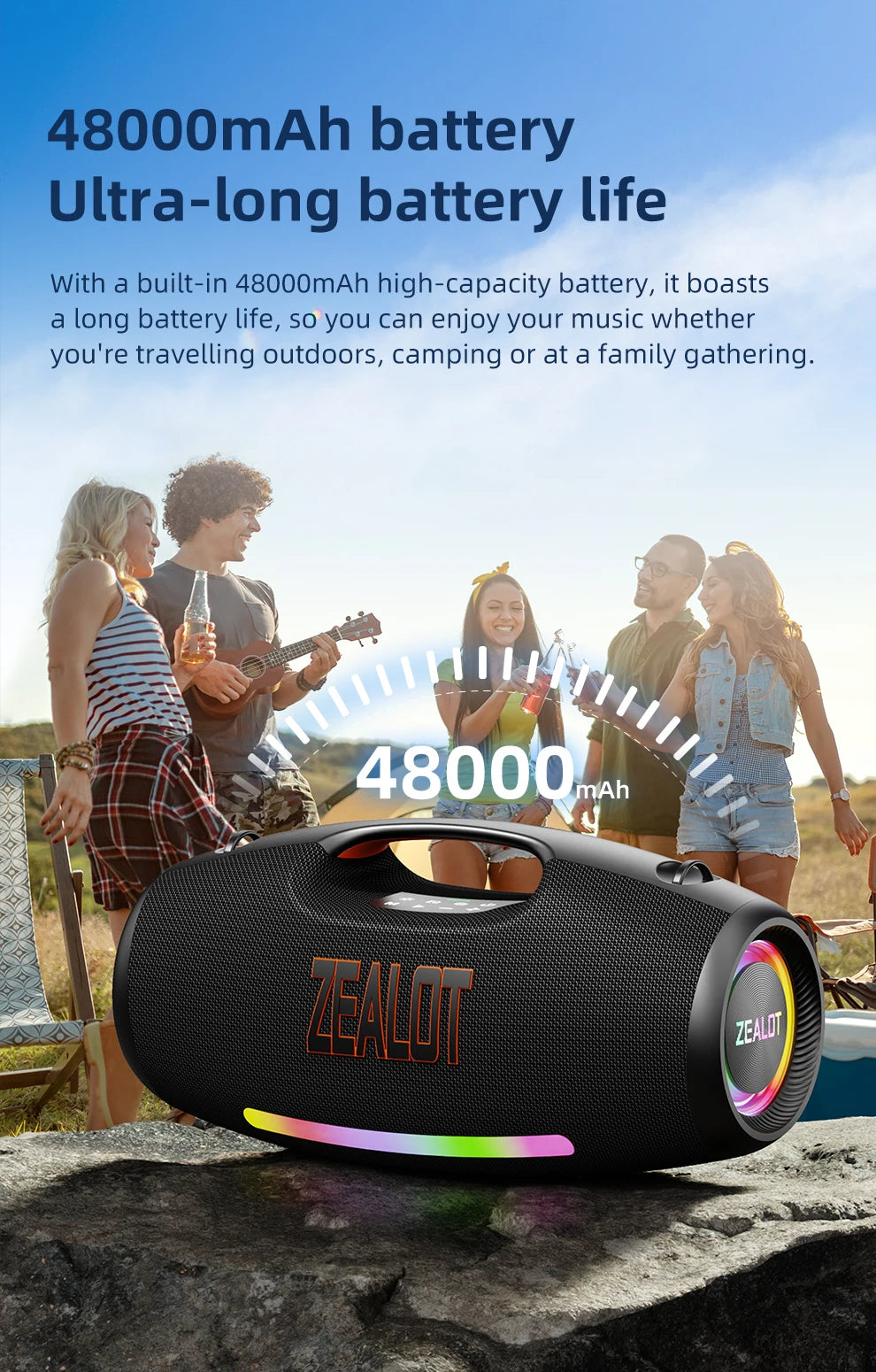 ZEALOT-S89 250W Waterproof Portable Loud Bluetooth Speaker, Wireless Outdoor Boombox SubwooferTriple Passive Radiators-Deep Bass