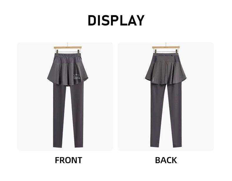 DRUR Women's 2-in-1 Sports Skirt Pants Pocket High Waist Yoga Women’s Sports Leggings Gym Running Tennis  Yoga Pants Y2K