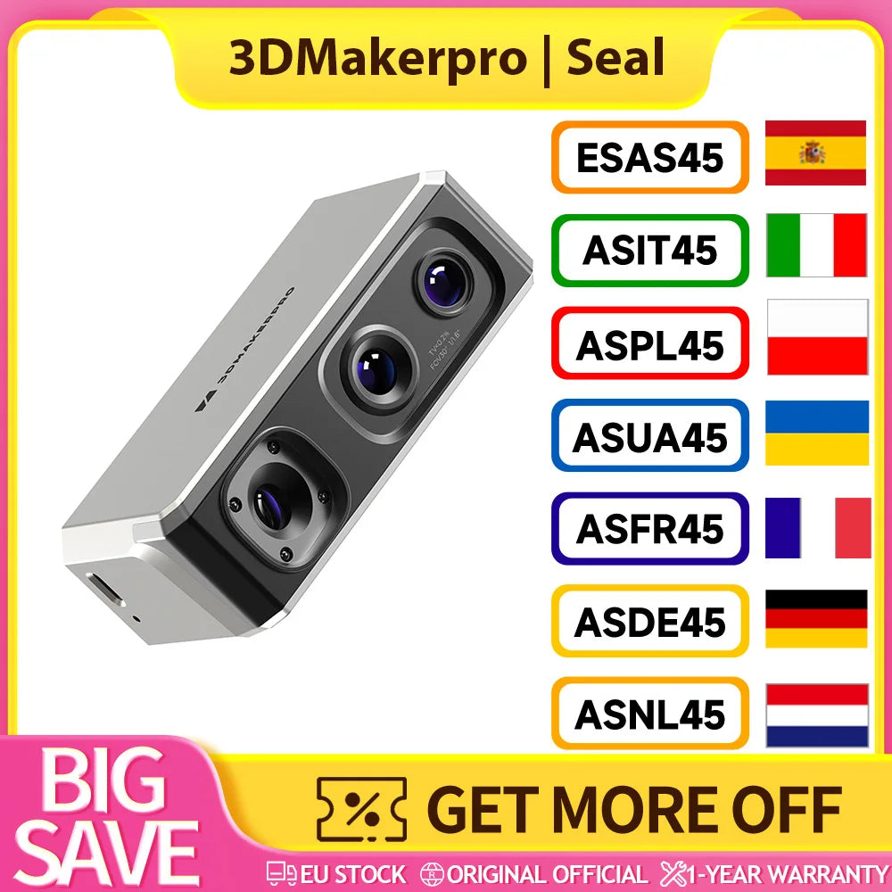 3DMakerpro Seal 3D Scanner, 0.05mm Resolution, 0.01mm Accuracy, 24-bit Color Capture, 5x More Detail Per Unit, Anti-shake Lens Main image
