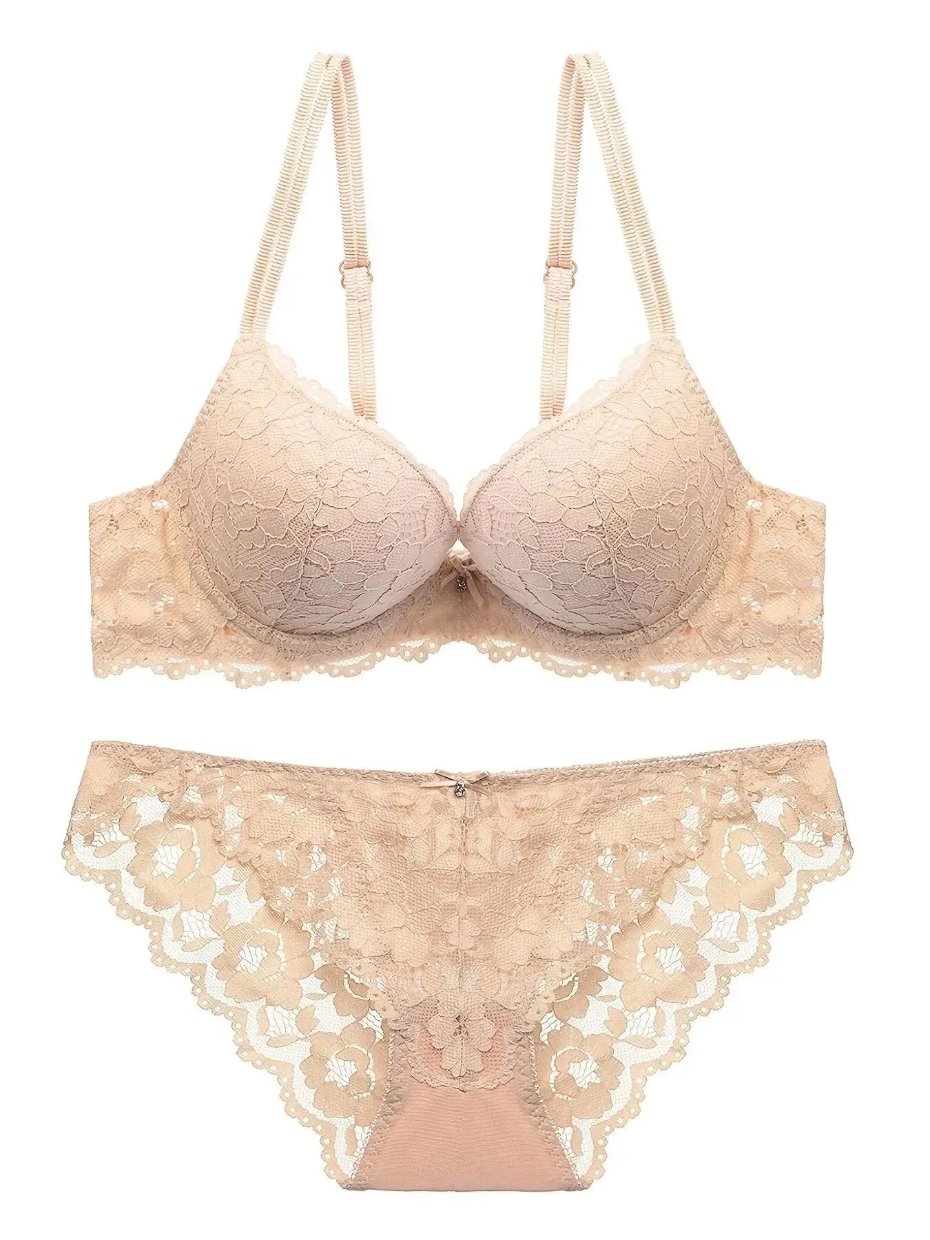 1 Set Elegant Lace Embroidery & Breathable Fabric Lingerie Set: Push-Up Bra, Drop Waist Sheer Panty - Ultimate Valentine's Day Secondary image
