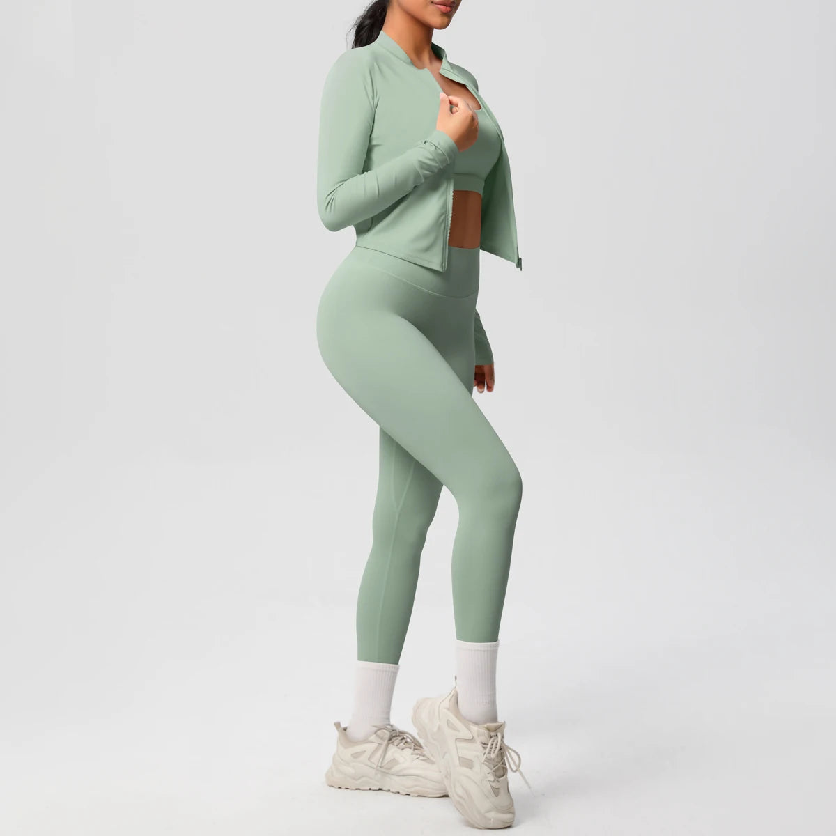 3pcs Sportswear Yoga Set Gym Sports Bra Zipper Jacket Leggings Clothes Sportswear Yoga Suits For Women Fitness Set Tracksuit