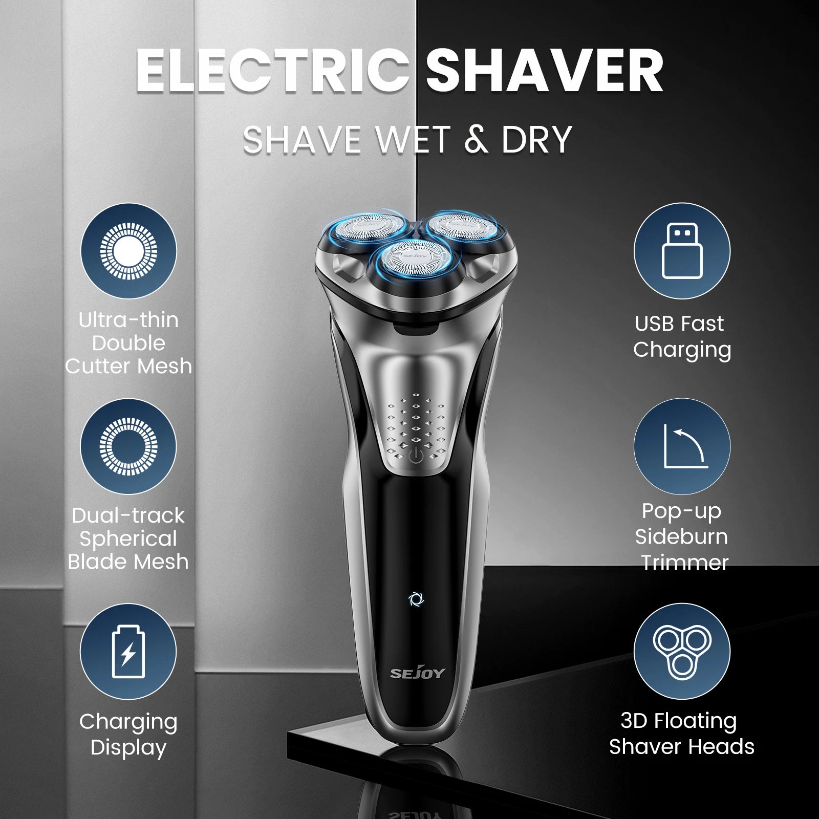 Electric Shaver for Men,Wet & Dry Shave Hair Trimmer,Waterproof  for Men Cordless Razor with Pop up Trimmer Precision Trimmer Secondary image