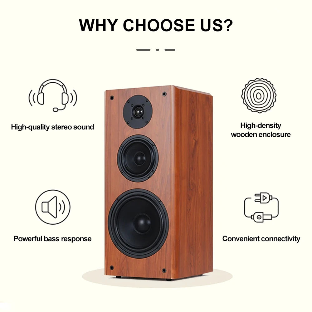 High Power Passive Speakers 8 Inch Floor Standing 3 Way Home Audio System 90dB Sensitivity Wooden Hifi Speakers A Pair