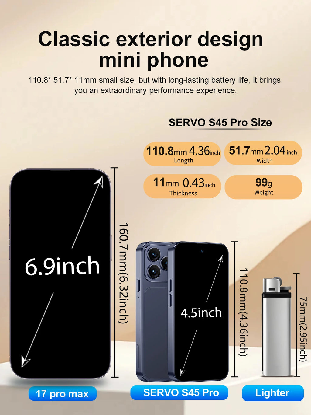 SERVO S45 Pro mini Smartphone Dual SIM Card Android 10.0 4.0'' HD 2000mAh Battery WIFI Bluetooth 4G Small Mobile Phone