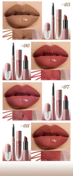 4pcs/Set Long Lasting Waterproof Lip Makeup Kit - Soft Smooth Creamy Lipliner Lipstick & lip gloss lip oil Set