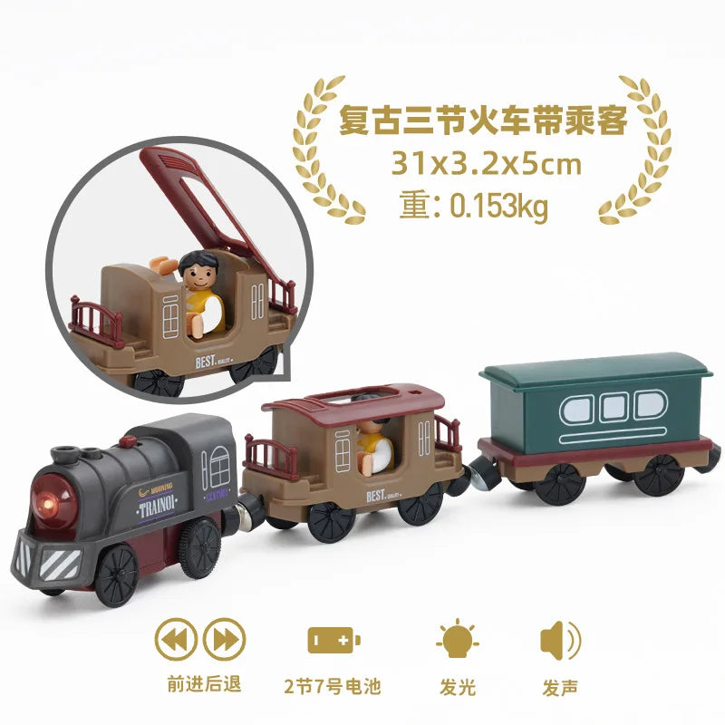new Wooden Railway Track Set Electric Train Magnetic Car Diecast Slot Fit All Brand Biro Wood Track Assemble Toy Boy Gift