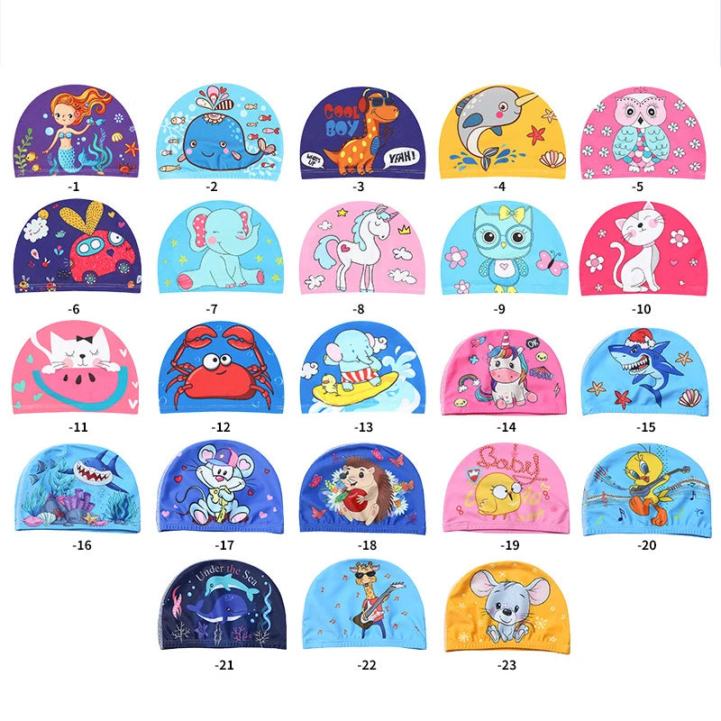 Kids Swim Cap Cartoon Pattern High Elastic Ear Protection Breathable for Pool Swimming Boys Girls Comfort Fit