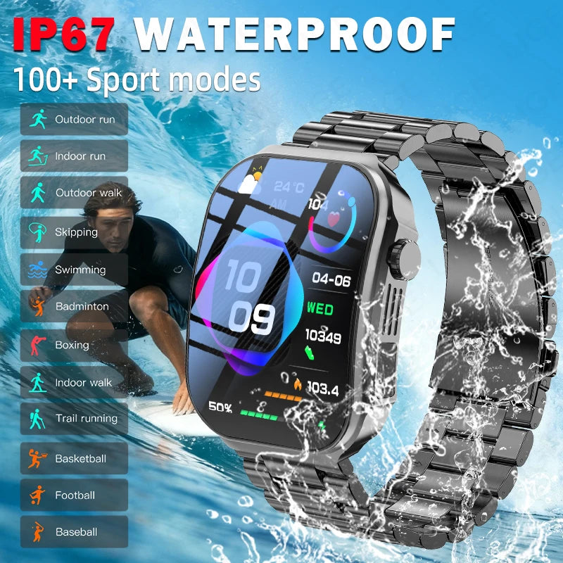 LIGE New 2.2-inch 3D Curved Screen Smart Watch With LED Light Thermometer Health Monitor Smartwatch BT Call Sports Fitness Watch