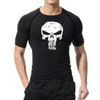 Skull Print Compression Shirts for Men Gym Workout Running Tshirts Sporty Athletic Quick Dry Tees Tops Short Sleeve Rash Guard