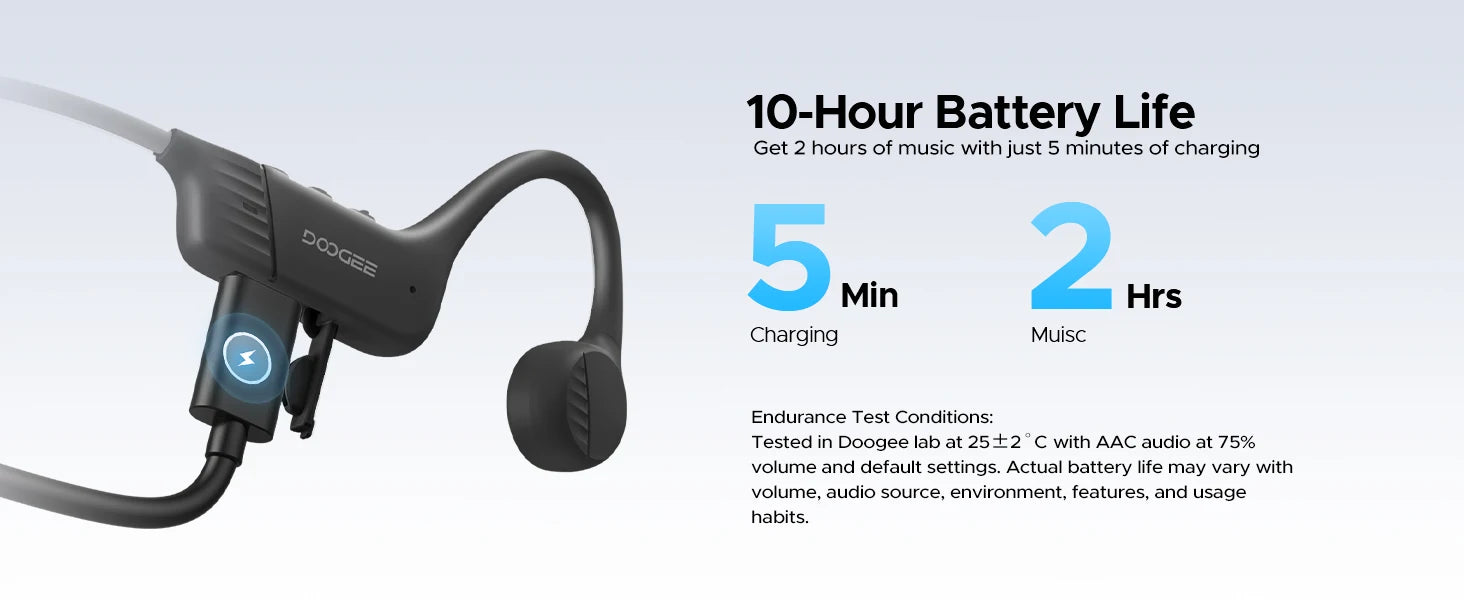 DOOGEE BoneBeat Run Bone Conduction Headphones Open-Ear Wireless Sports Earphone 10 Hours Battery Life for Running, Cycling