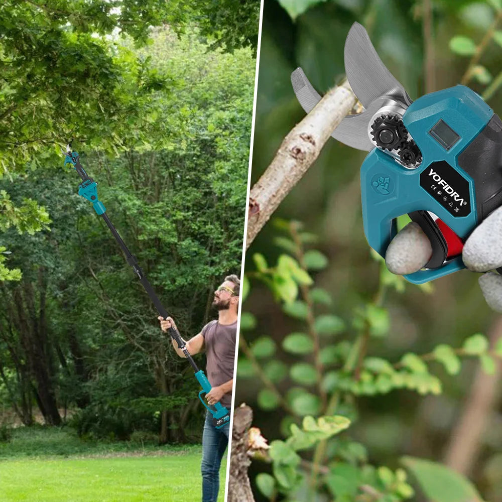 YOFIDRA Brushless Telescoping Pole Electric Chainsaw High Scalable 30MM Pruner Shear Scissor Garden Tool For Makita Battery Pin
