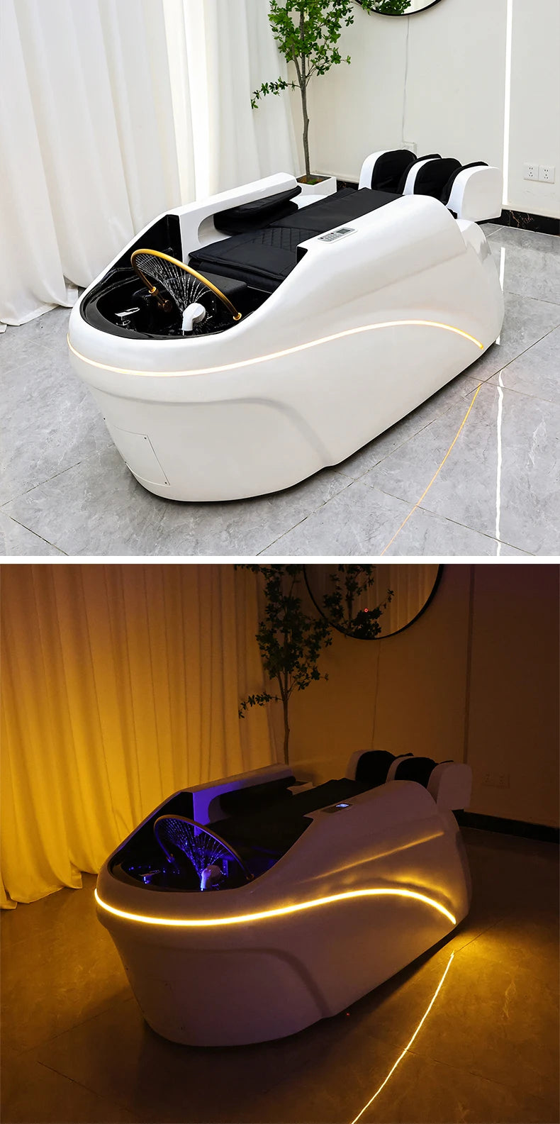 Salon Head Spa Synthetic Leather Head Therapy Beds Automatic Massage Shampoo Bed Comfortable Ergonomic Design High Density Spong