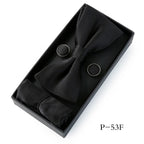 HUISHI Classic Black Bowtie Bow Ties For Mens Butterfly Bowknot Pocket Square Cufflinks Suit Set Bussiness Accessories Gift Box