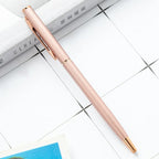 20-200 Pens New Slim Metal Ballpoint Pens Rose Gold Custom Logo Advertising Lettering Engraved Name School Office Supplies Gifts