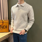 Winter Men's Solid Color Polo Neck Knitted Sweaters Casual Retro Warm Pullovers Knitwear Elegant Y2K Streetwear Jersey Hombre