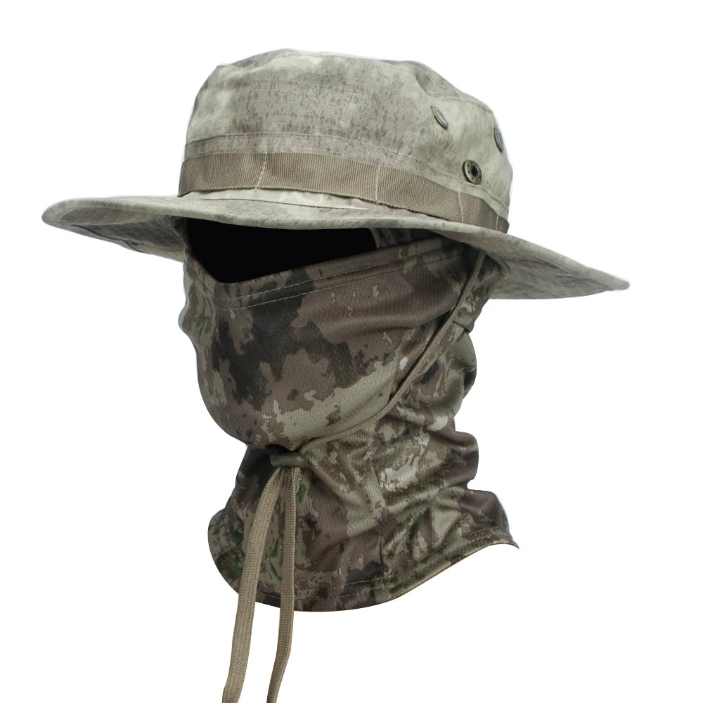 2Pcs/Set Men's Sun Protection Wide Brim Hat With Balaclava Mix Set Breathable Hunting Hat Outdoor Camping Hiking Fishing Cap