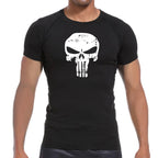 Skull Print Compression Shirts for Men Gym Workout Running Tshirts Sporty Athletic Quick Dry Tees Tops Short Sleeve Rash Guard