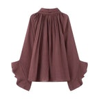 NLZGMSJ Bow DecorationLoose Long Sleeved Blouses For Women New Fashion Ruffle Edge Shirts and Blouses Woman Top