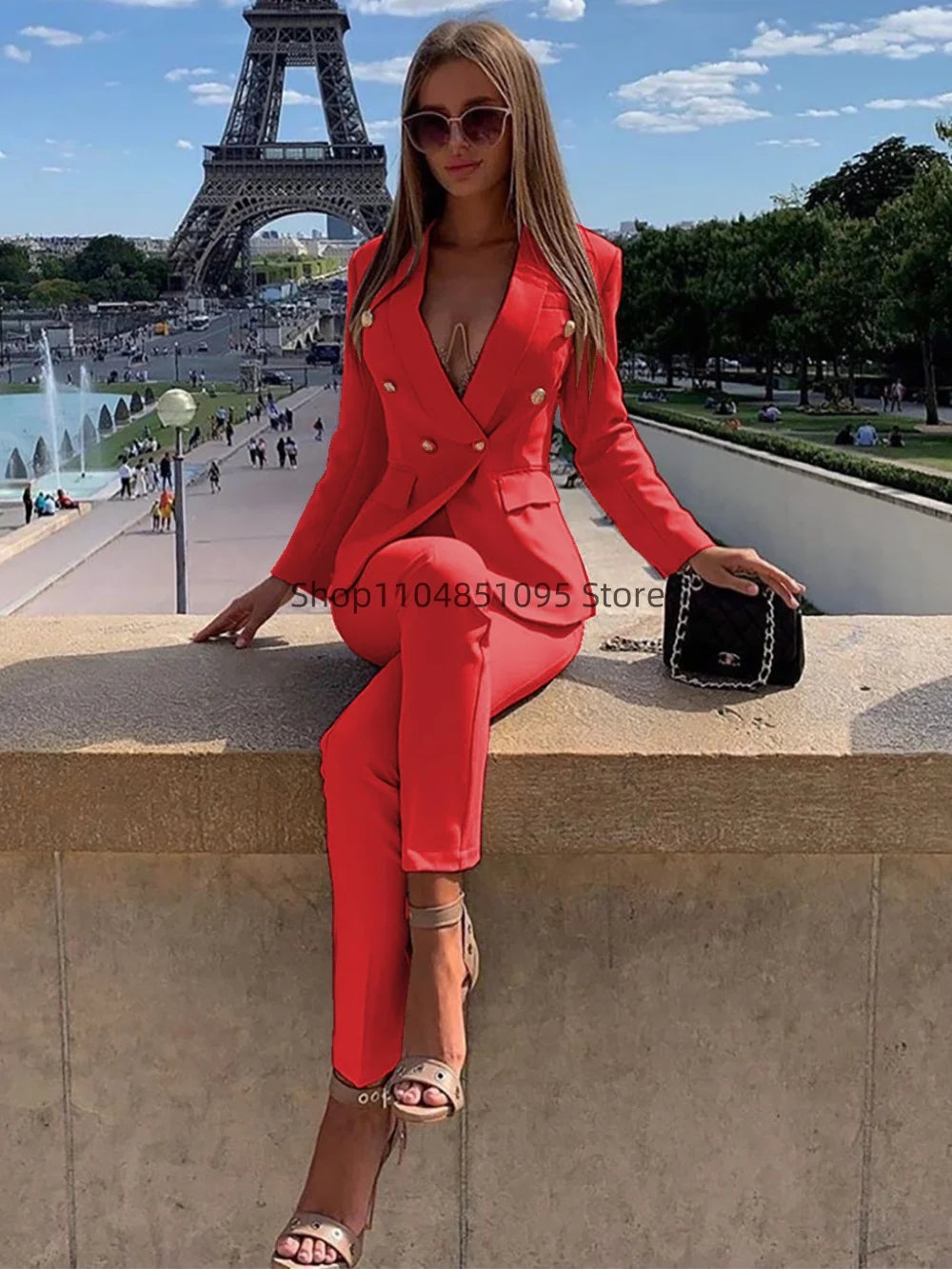 New Elegant Pant Suits Women's Western-Style Beige 2PCS Set Smooths Your Silhouette Through Commuting Casual Women Suits Set