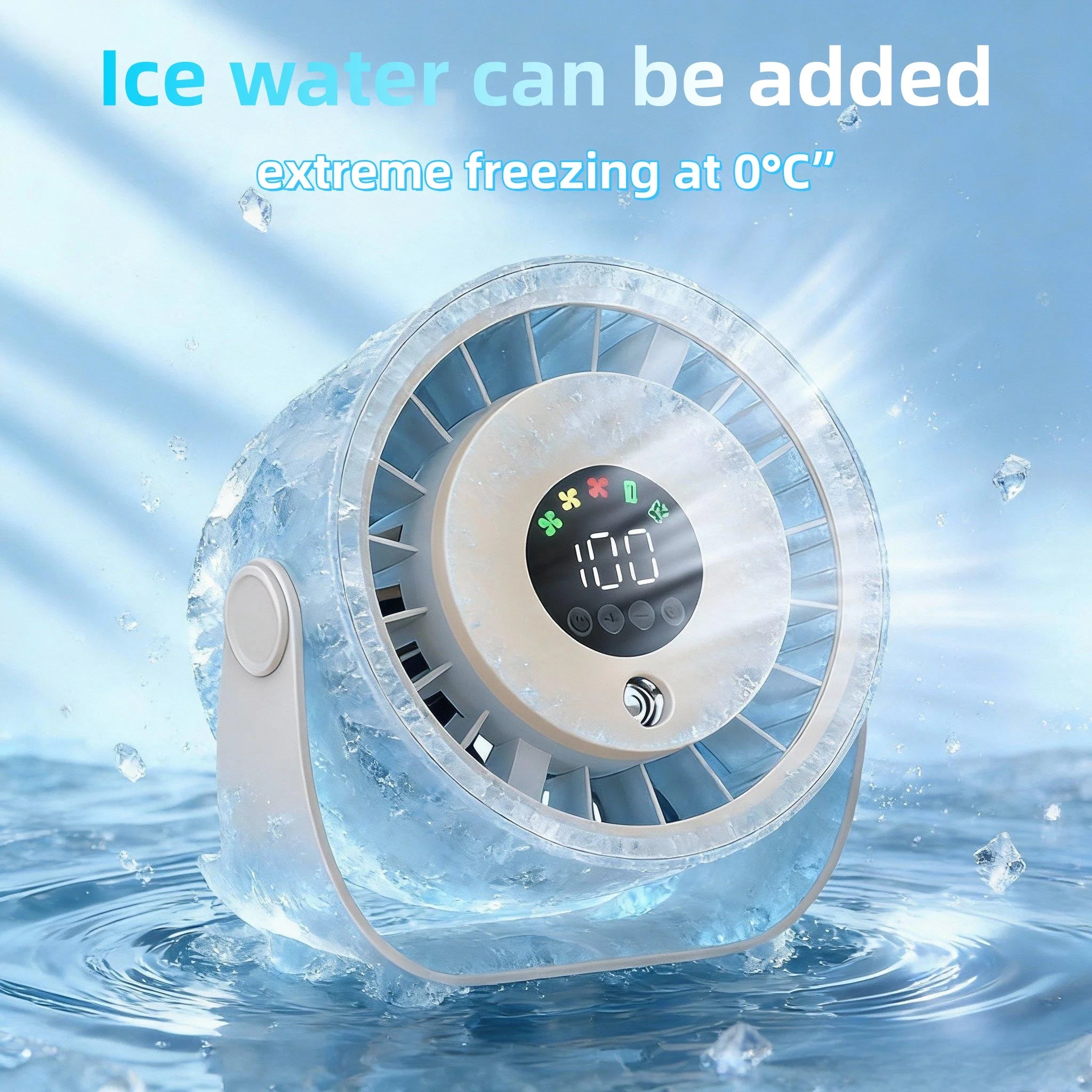 New Misting Fan Humidifying Rapid Cooling Hanging Hole Low Noise Digital Display Button Controlled Speed Fine Absorbable Main image
