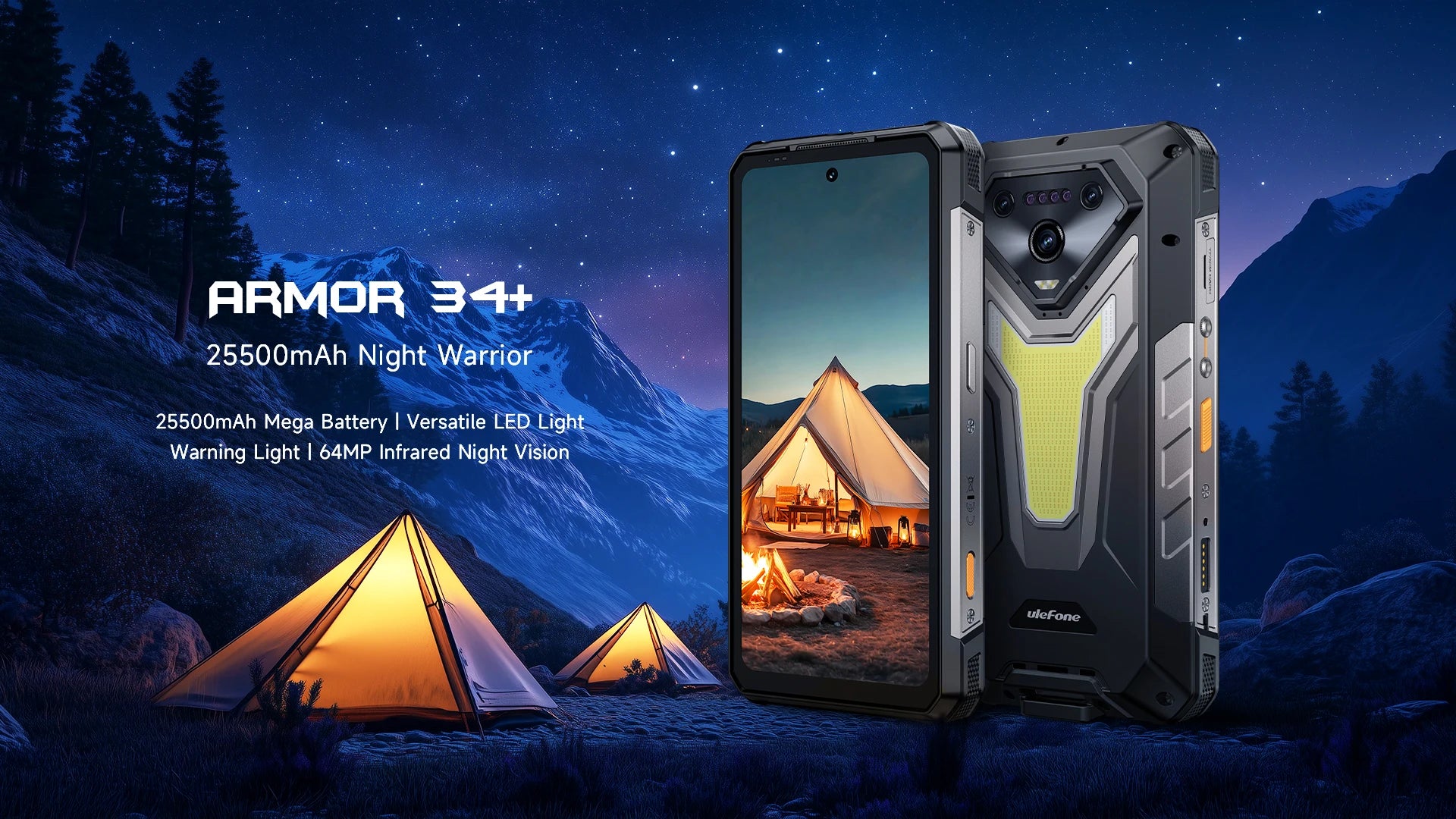 Ulefone Armor 34+ 25500mAh Rugged Phone 5G AI Smartphone Android 15 Up to 32GB+512GB 64MP Night Camera 6.95" 120Hz Display NFC