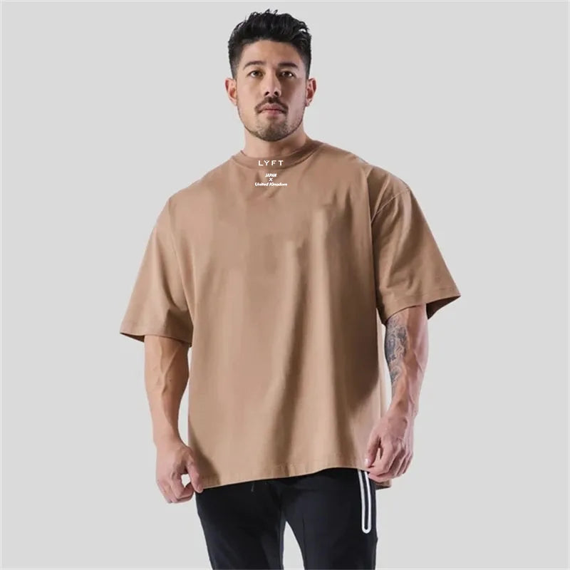 LYFT 100% Cotton Men's Gym T-Shirt Loose Fit Short Sleeve Sport Fitness Running Workout Training Shirt in Sizes M to XXXL