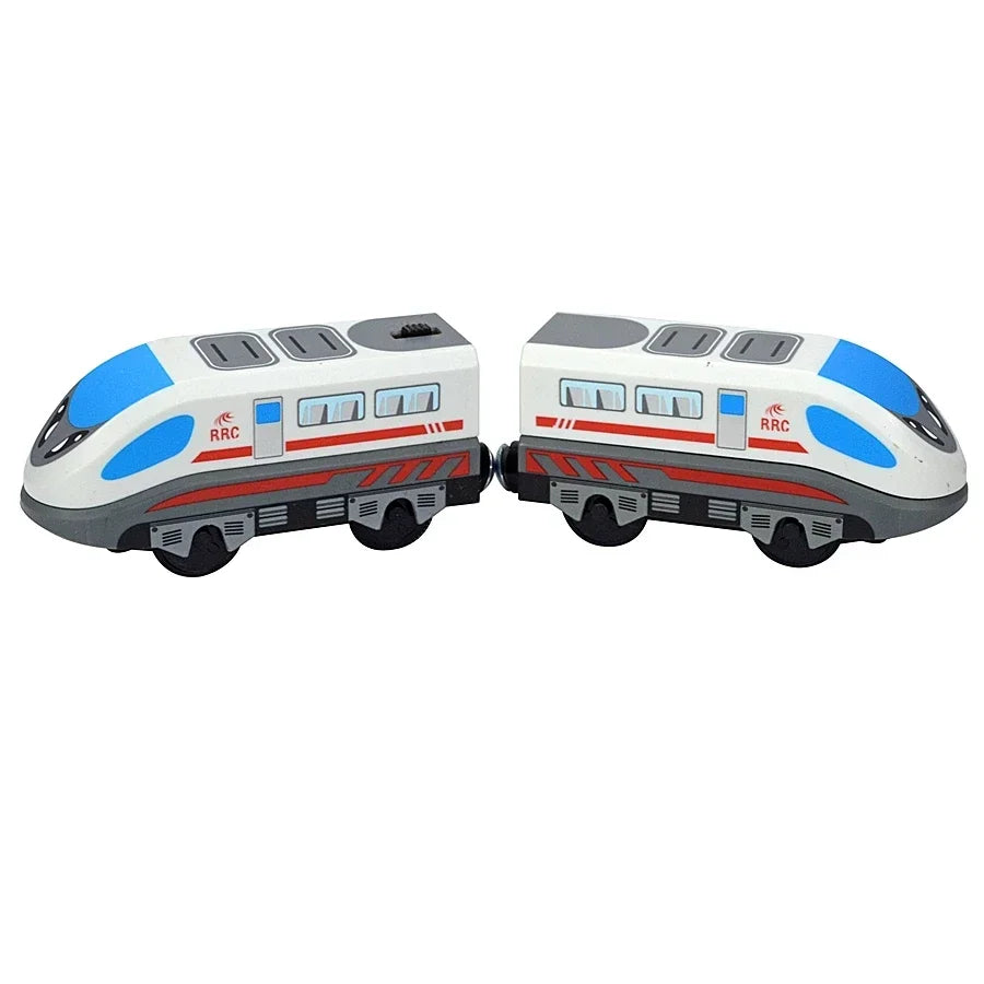 Magnetic Electric Train Car Locomotive Wooden Track Slot Diecast Railway With Two Carriages Train Wood Kid Toy Biro Leduo Track