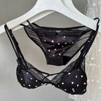 French Style Sweet Triangle Cup Lingerie Set Women Satin Lace Wireless Small Bust Gathered Thin Fabric Sexy Soft Underwear S-XL