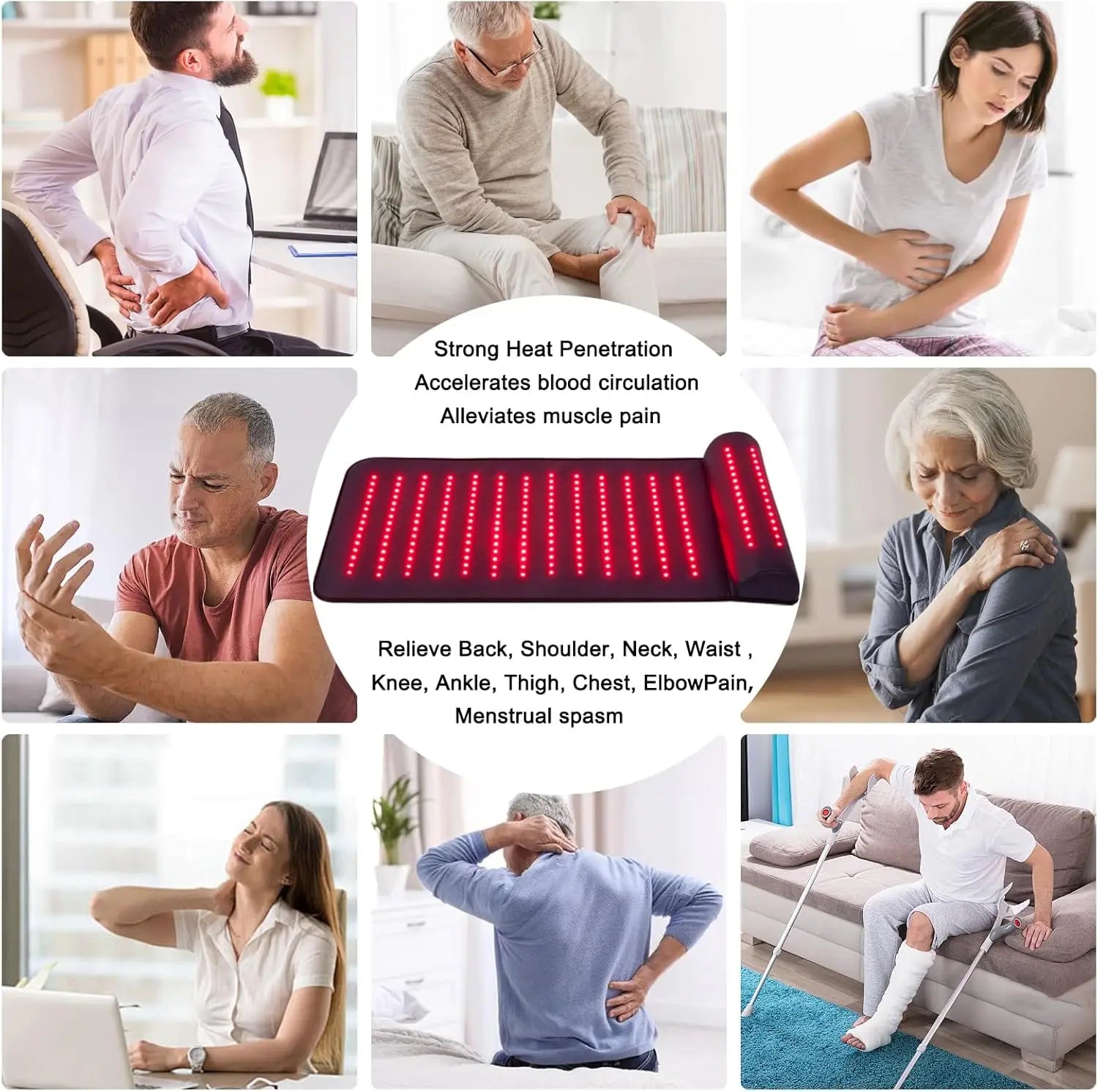 Red Light Therapy Mat with Neck Support Far Infrared for Neck Back Shoulder Knee Pain Relief Muscle Relax Home Use Spa Massager