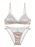 French Style Lingerie Set for Women, Thin Non-Wired Triangle Cup Bra, Lace & Embroidery Design