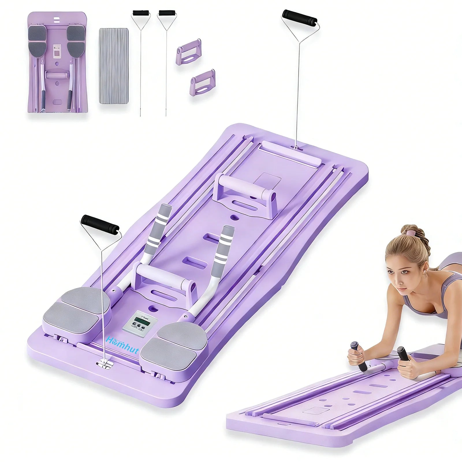 Multifunctional Foldable Home Ab Workout Sliding Fitness Board with Counter, Full Body Core Strength Training Exercise Platform with Complete Accessories for Abdominal, Leg & Arm Workout