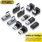 NNBILI USB3.0 Male to Female Right Angle Extension Adapter USB Upward Elbow 90 Degree Adapter 10Gbps For Laptop PC Connector