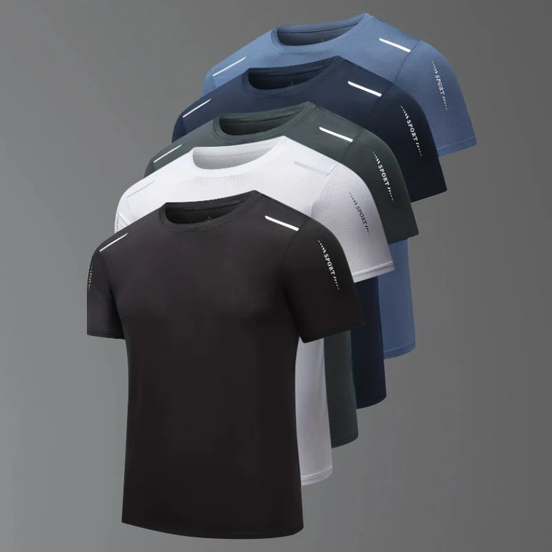 4/1 Pcs Men's Summer Multicolor Quick-drying Sports Short Sleeve Loose Breathable Fitness Running Badminton T Reflective Strip Main image