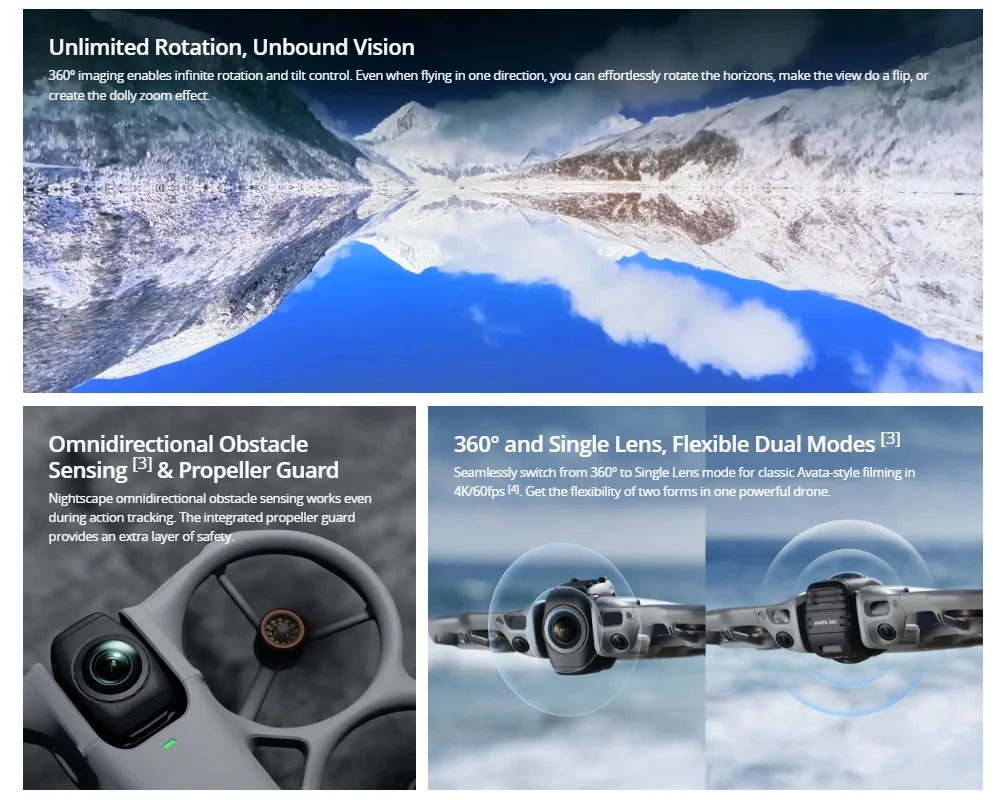 DJI Avata 360 Drone 1-Inch Sensor 8K HDR Panoramic Drone 4K Single Lens Mode 20km Range 4G Enhanced Transmission FPV Quadcopter Avata 360